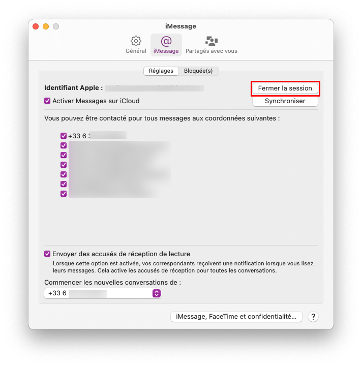 mac deconnecter messages