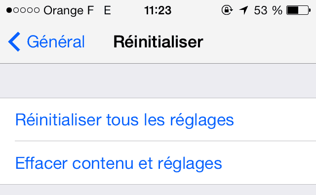 Réinitialiser réglages iOS 7