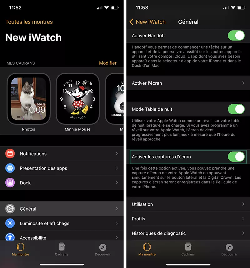 iphone apple watch reglages capture ecran