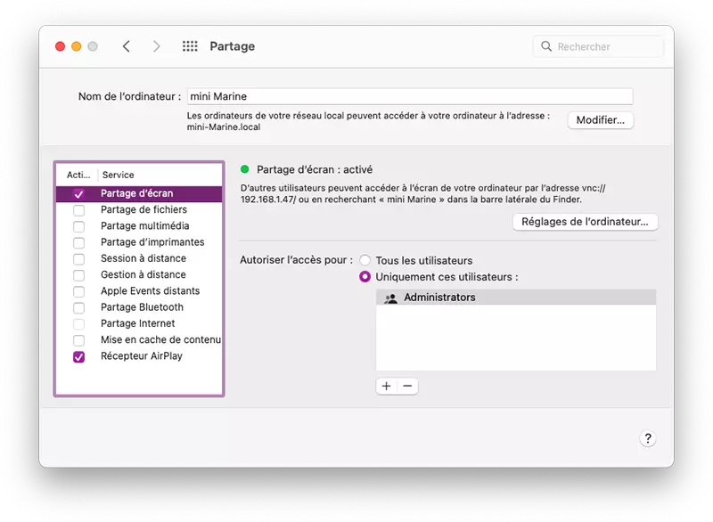 mac preferences systeme partage ecran