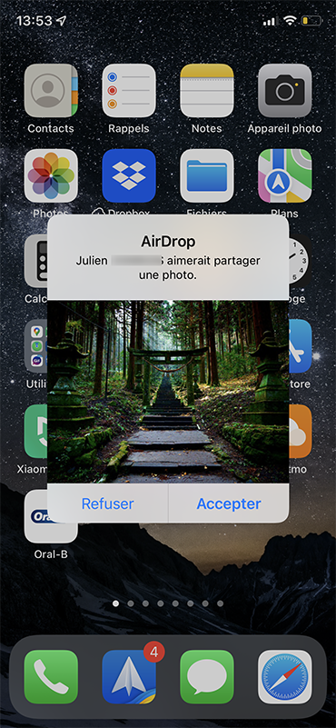 iphone recevoir photos airdrop accepter