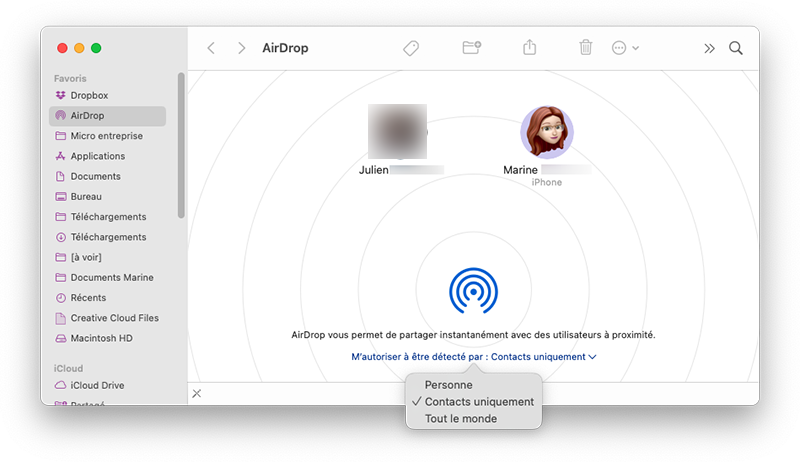 mac finder airdrop reglages visibilite