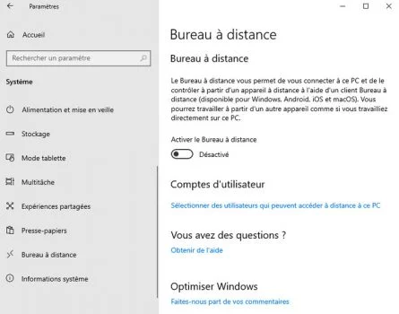 Paramètres du bureau à distance pour se connecter sur un PC Windows depuis un Mac