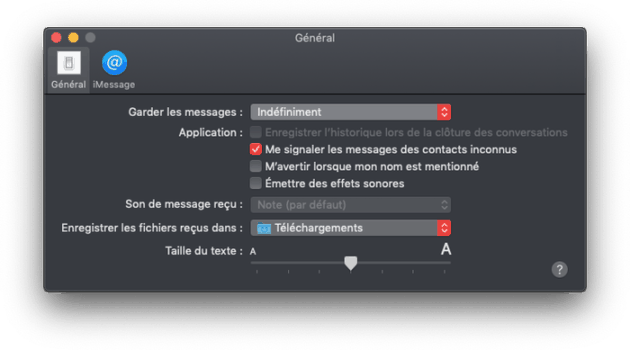 Les réglages (ou préférences) généraux de Messages sur Mac