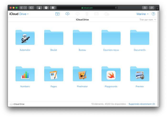 Affichage des fichiers et dossier iCloud Drive