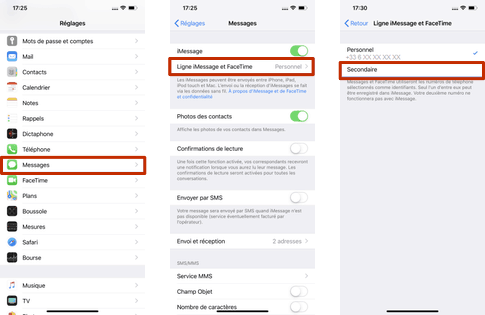 Définir la ligne à utiliser pour iMessage et FaceTime avec l'eSIM sur iPhone