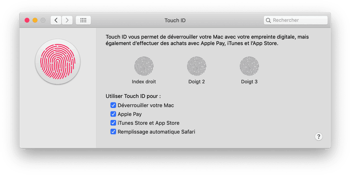 Réglages de Touch ID sur Mac
