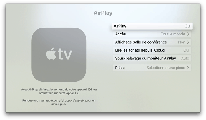 Activer AirPlay pour pouvoir faire une capture d'écran Apple TV