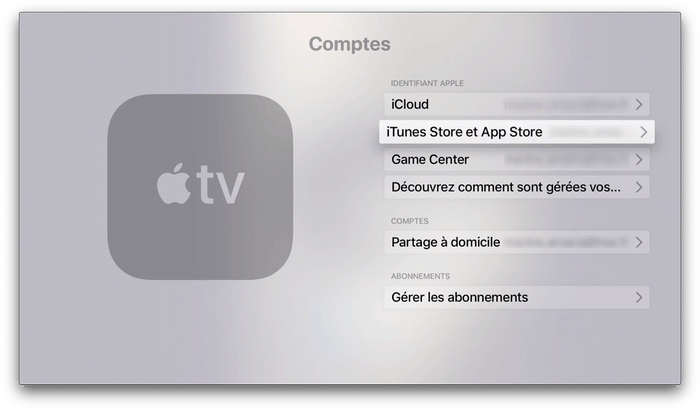 Compte de l'Apple TV à sauvegarder