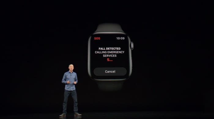 Compte à rebours déclencher pour appeler les secours avec la détection de chutes de l'Apple Watch Series 4