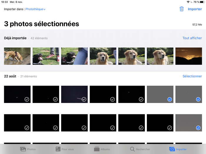 Importer une sélection de photos sur iPad, identique sur iPhone