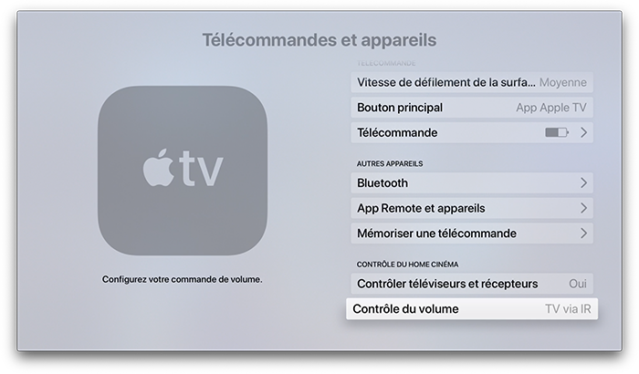 Le contrôle du volume de la TV fonctionne avec l'Apple TV
