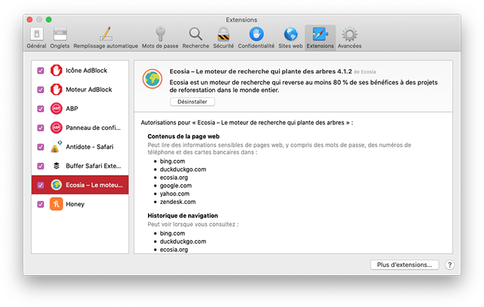 mac safari extension moteur de recherche