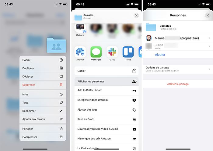 iphone edition personnes partager dossier icloud