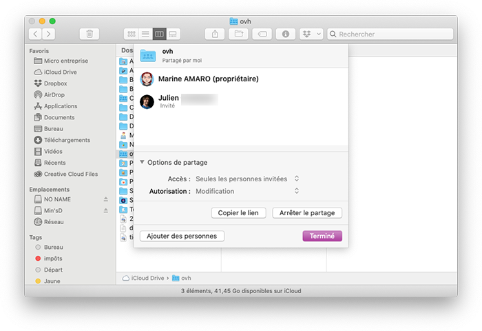 mac edition personnes partager dossier icloud