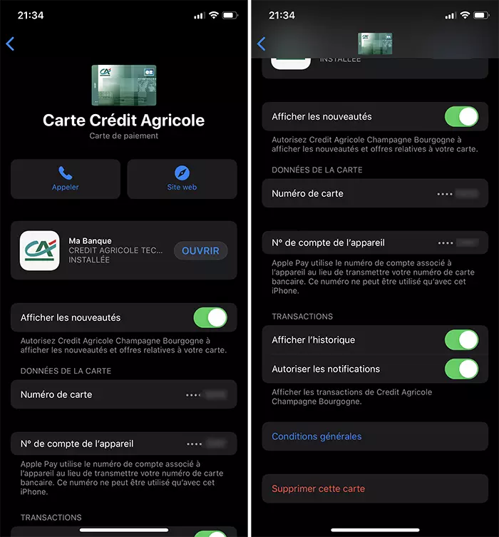 iphone menu carte apple pay historique transaction active