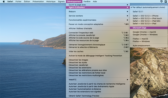 mac safari developpement microsoft edge (internet explorer)