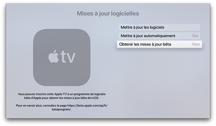 apple tv activer beta