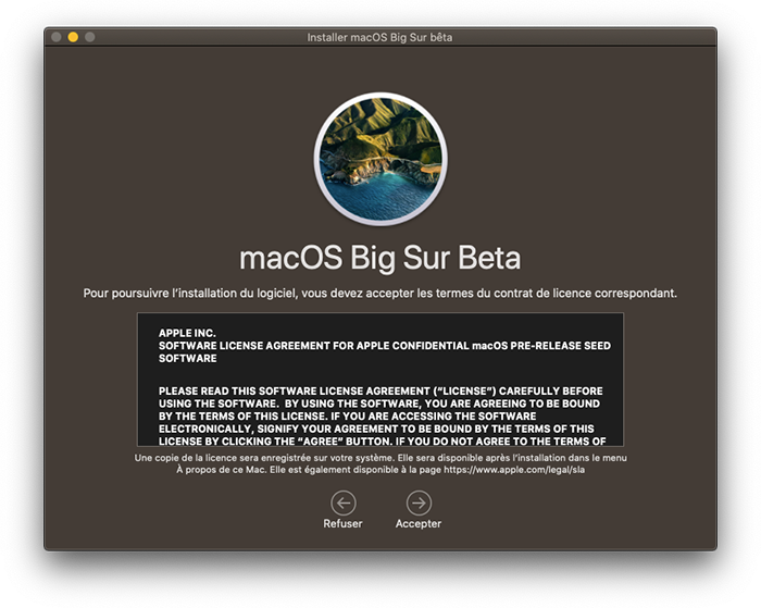 mac beta big sur installateur programme