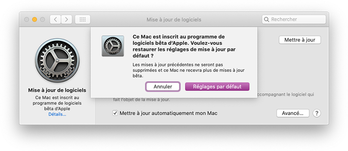mac supprimer beta