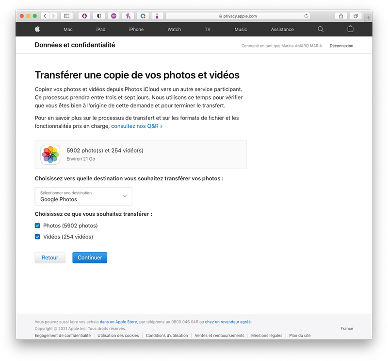 transferer photos icloud google