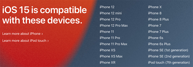 iOS 15 compatibilite