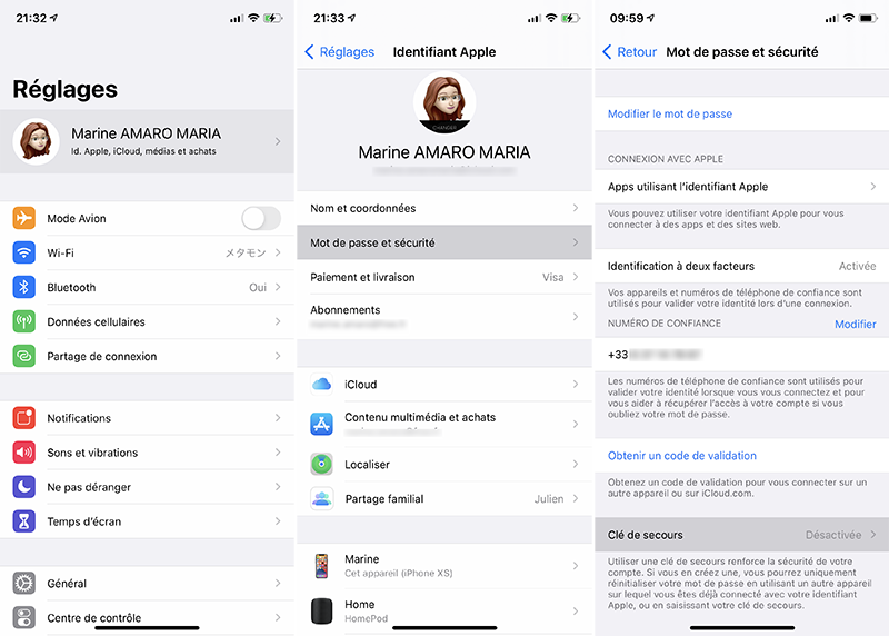 iphone apple id securite cle secours