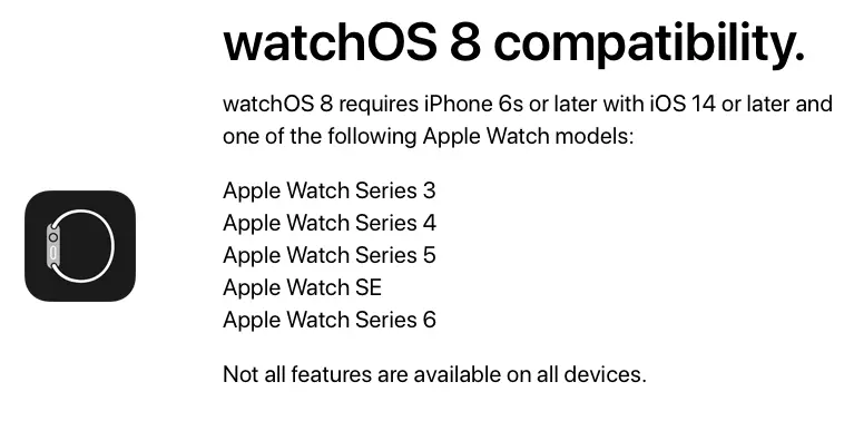 watchOS 8 compatibilite