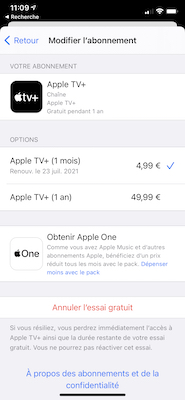 Abonnement Apple TV iPhone