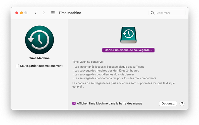 mac preferences systeme time machine