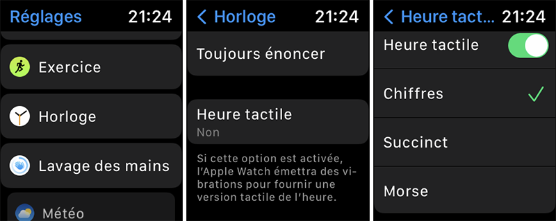 apple watch activer heure tactile