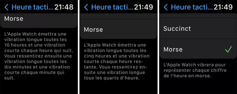 apple watch modes heure tactile