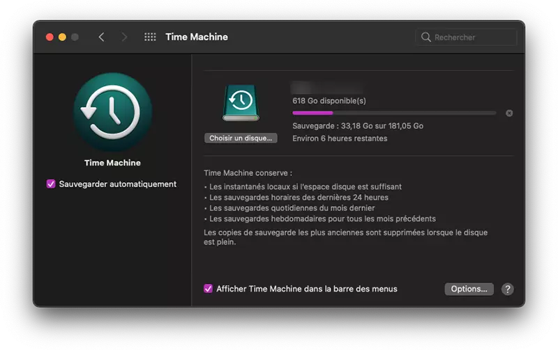 mac preferences systeme time machine