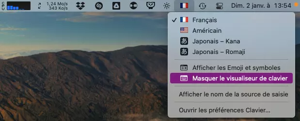 mac barre menus afficher visualiseur clavier