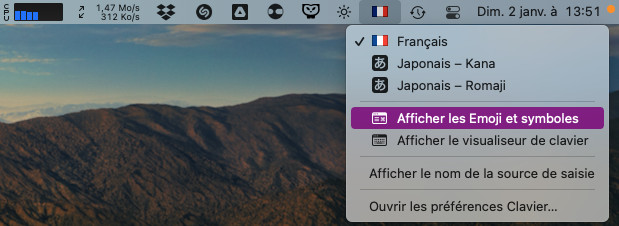 mac barre menus emoji symboles