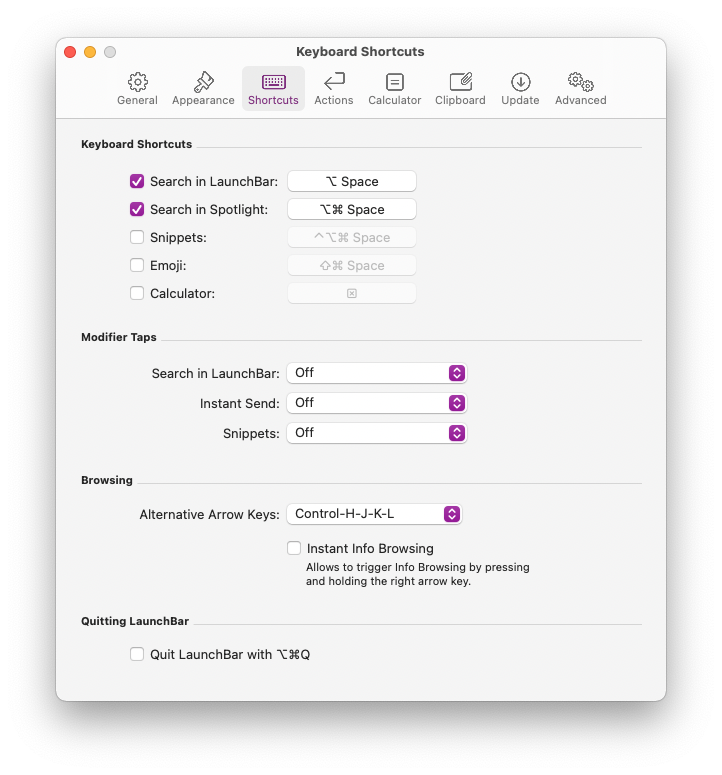 mac launchbar preferences