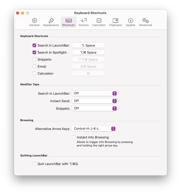 mac launchbar preferences