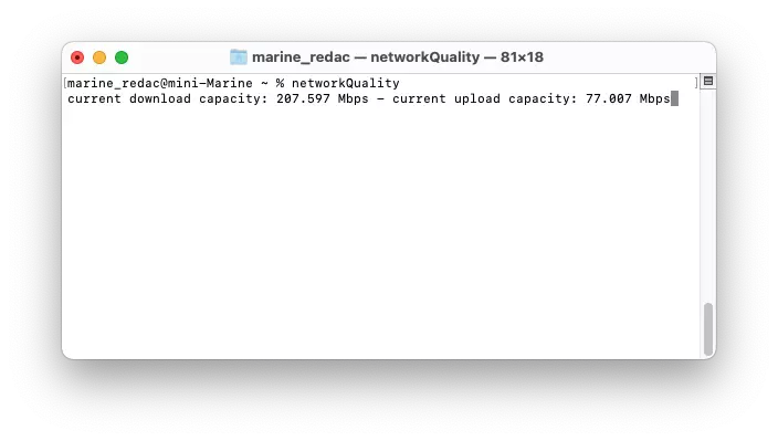mac terminal networkquality test