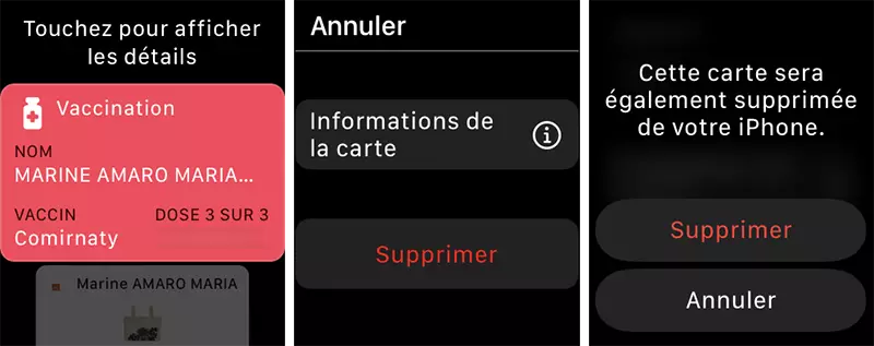 apple watch wallet cartes trouver supprimer vaccin covid