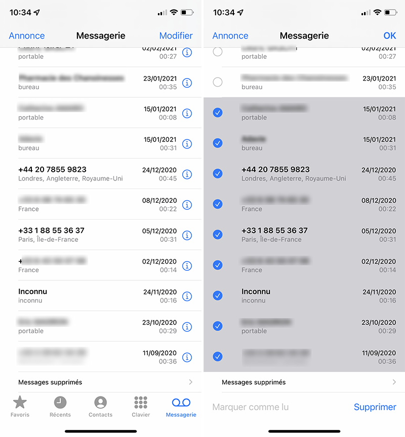 iphone telephone messagerie vocale visuelle supprimer messages