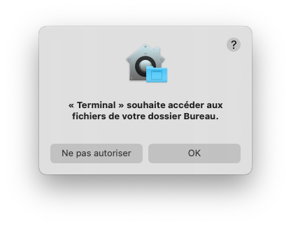 mac autoriser terminal acces bureau