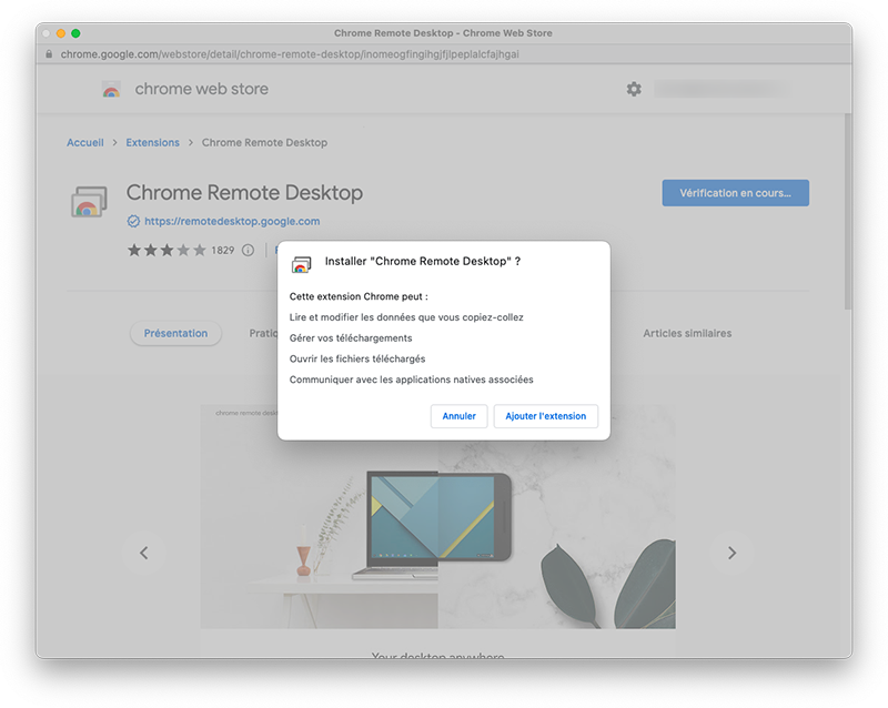 google chrome remote desktop ajout extension
