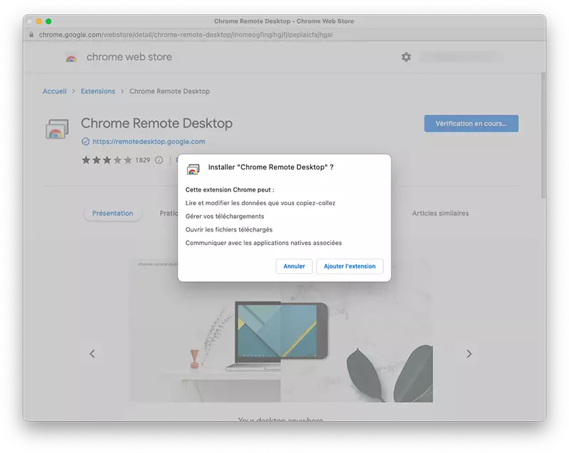 google chrome remote desktop ajout extension