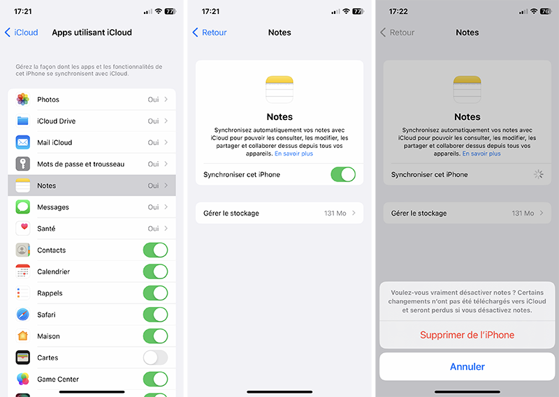 iphone reglages icloud notes empecher synchroniser