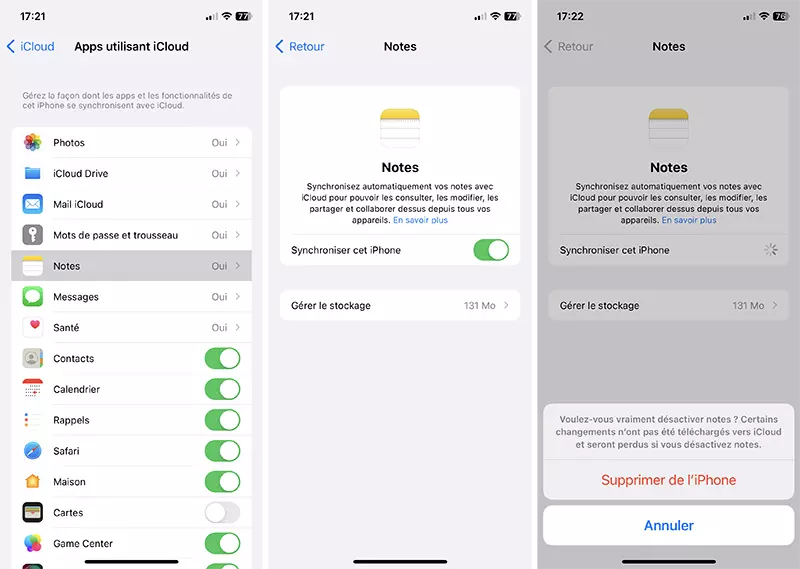 iphone reglages icloud notes empecher synchroniser