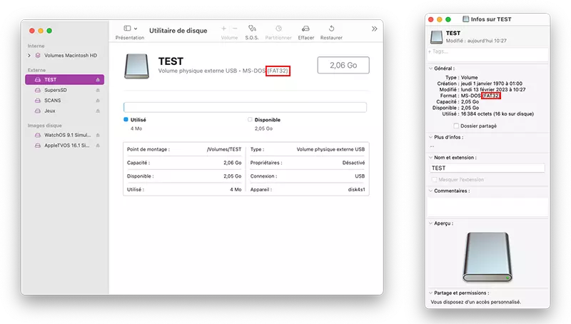 mac verifier format utilitaire disque informations