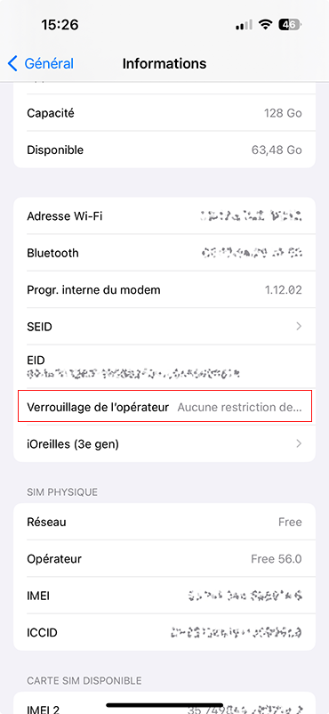 iphone reglages general informations verrouillage operateur