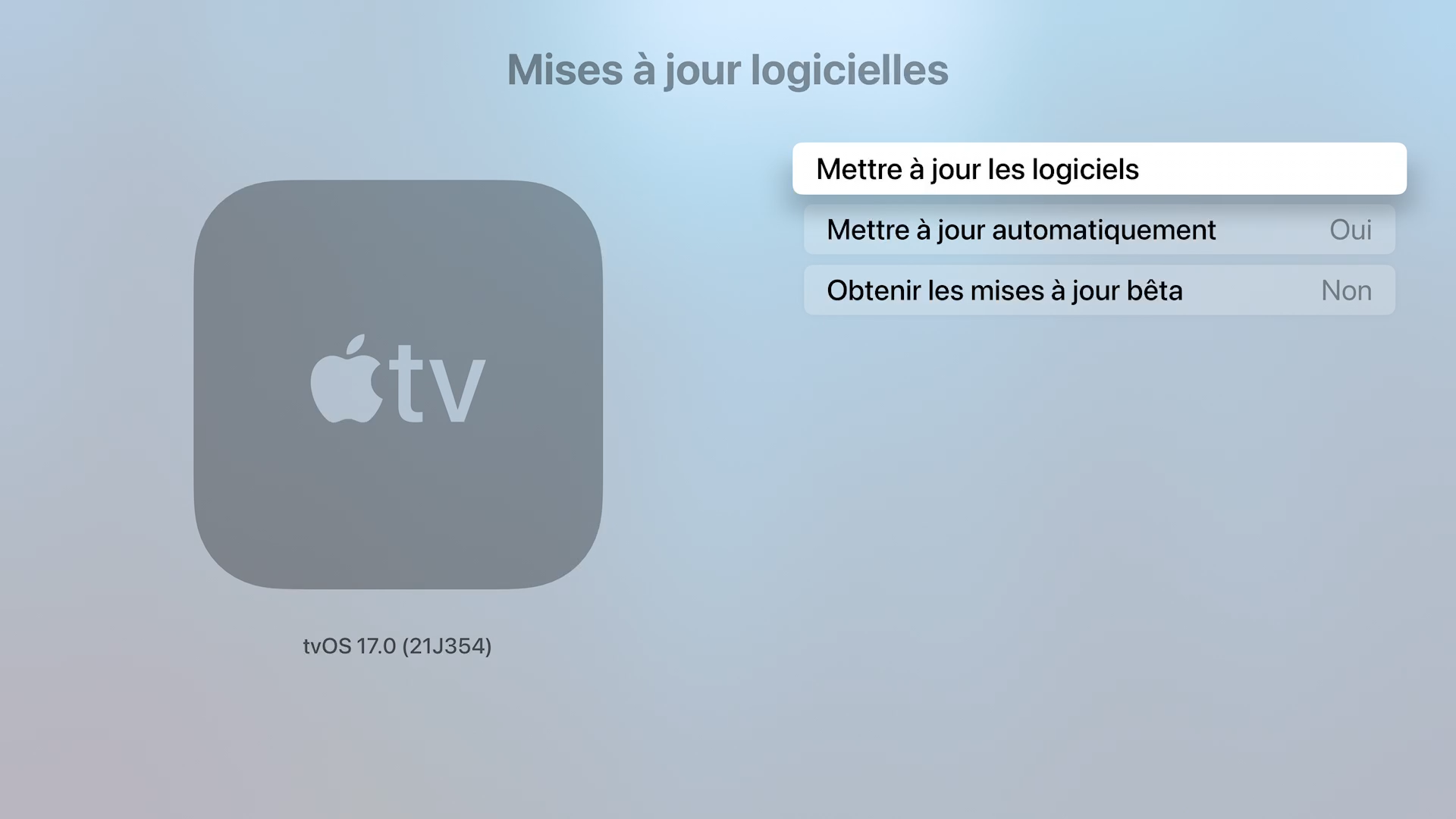 apple tv reglages systeme maj