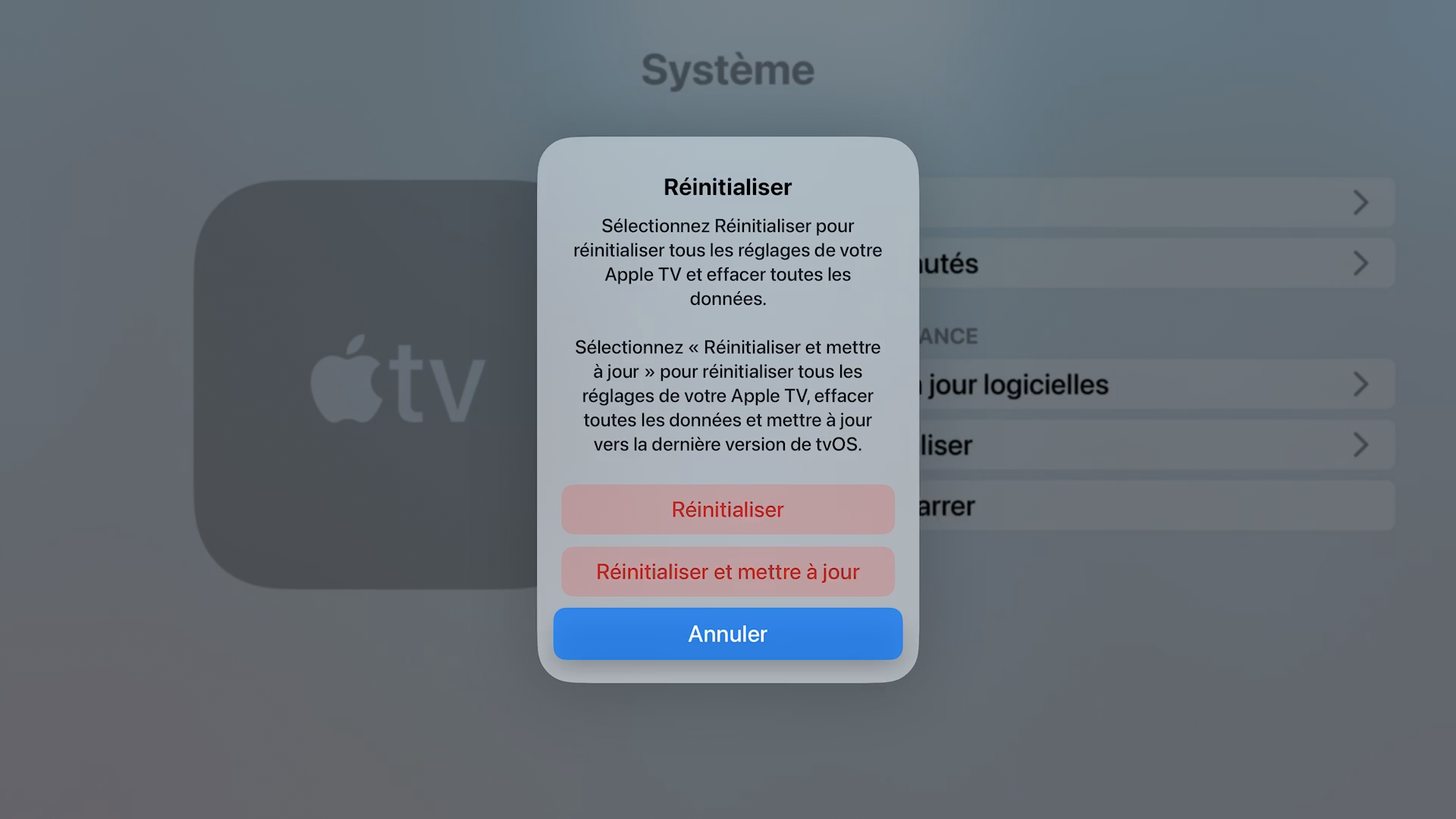 apple tv reglages systeme reinitialiser