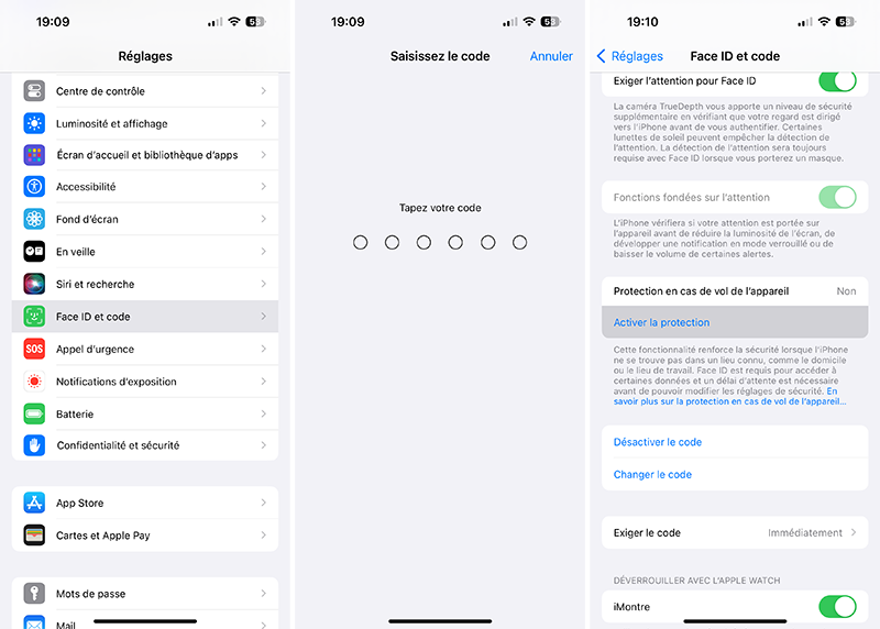 iphone face id code activer protection